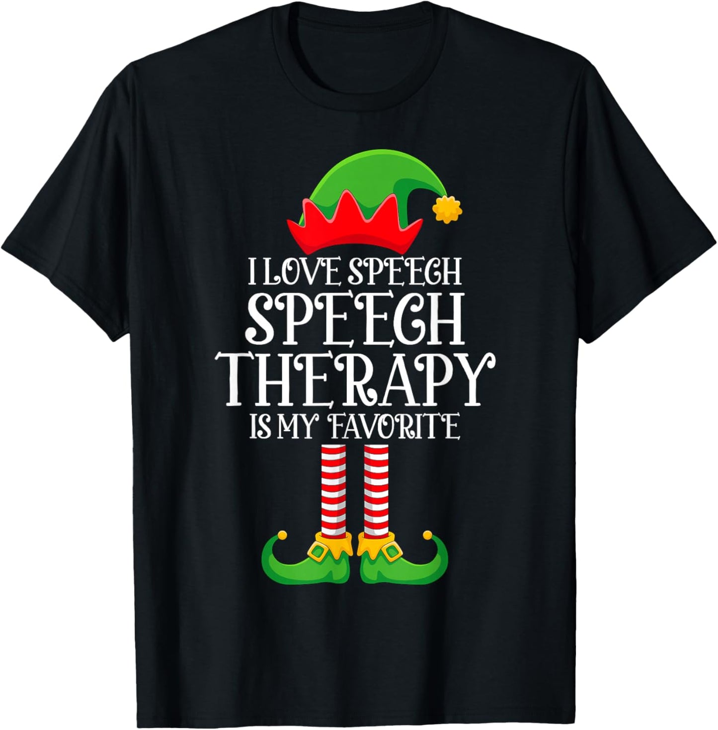 Speech Therapy Elf Christmas Funny School Therapist SLP Xmas T-Shirt - T-Shirt | Black
