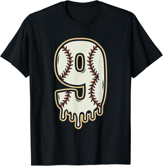 Dripping 9th Birthday Baseball Brainrot Meme Slang 9 Year T-Shirt - T-Shirt | Black