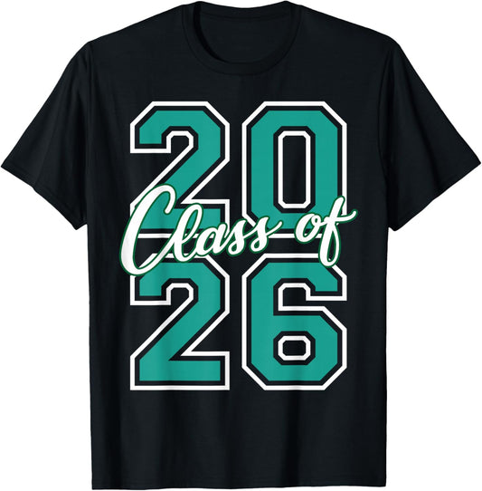 Class of 2026 Graduation Varsity Teal White Letters T-Shirt - T-Shirt | Black