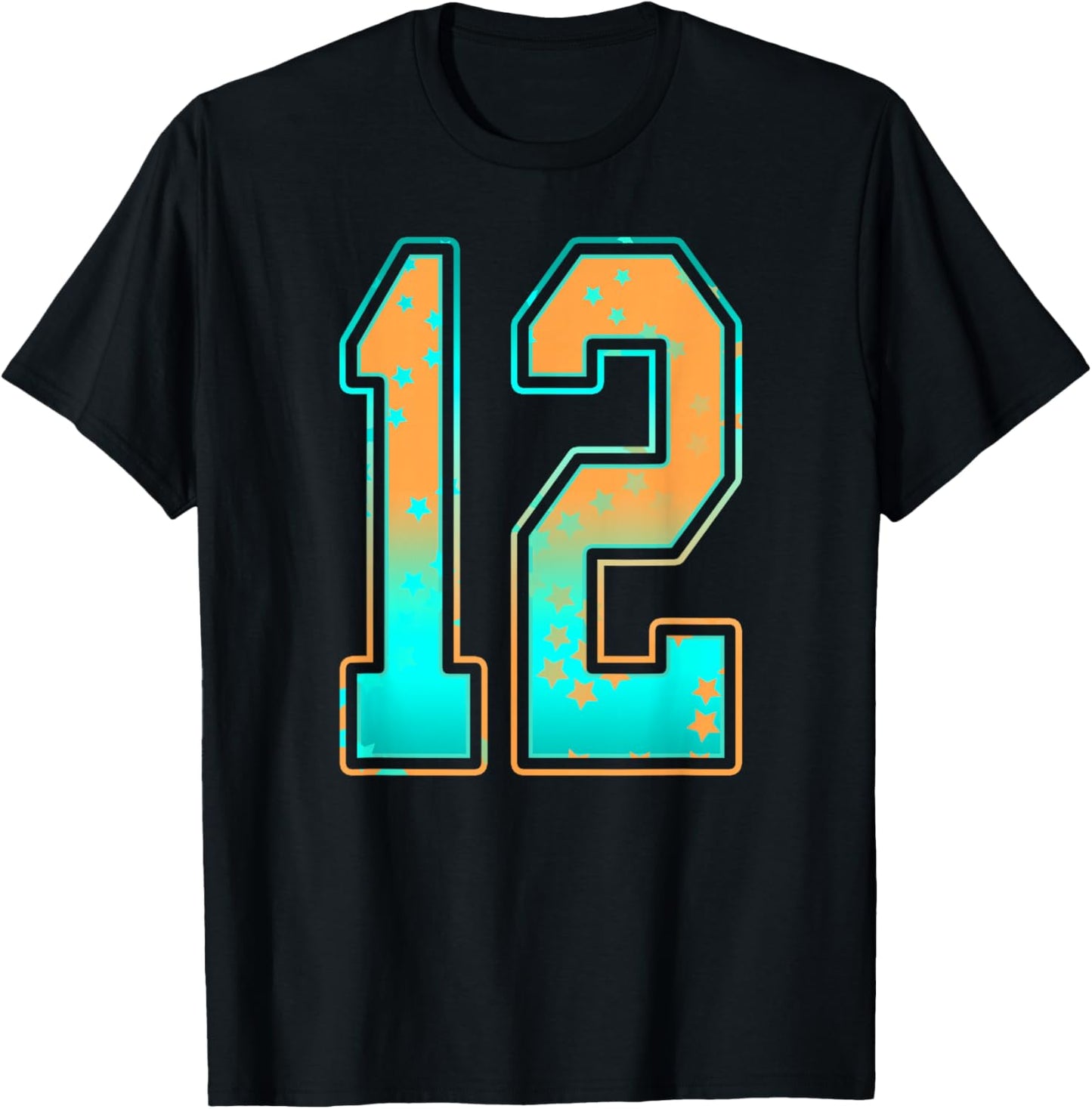 Mint Green Teal Orange Number 12 Jersey Player Uniform #12 T-Shirt - T-Shirt | Black