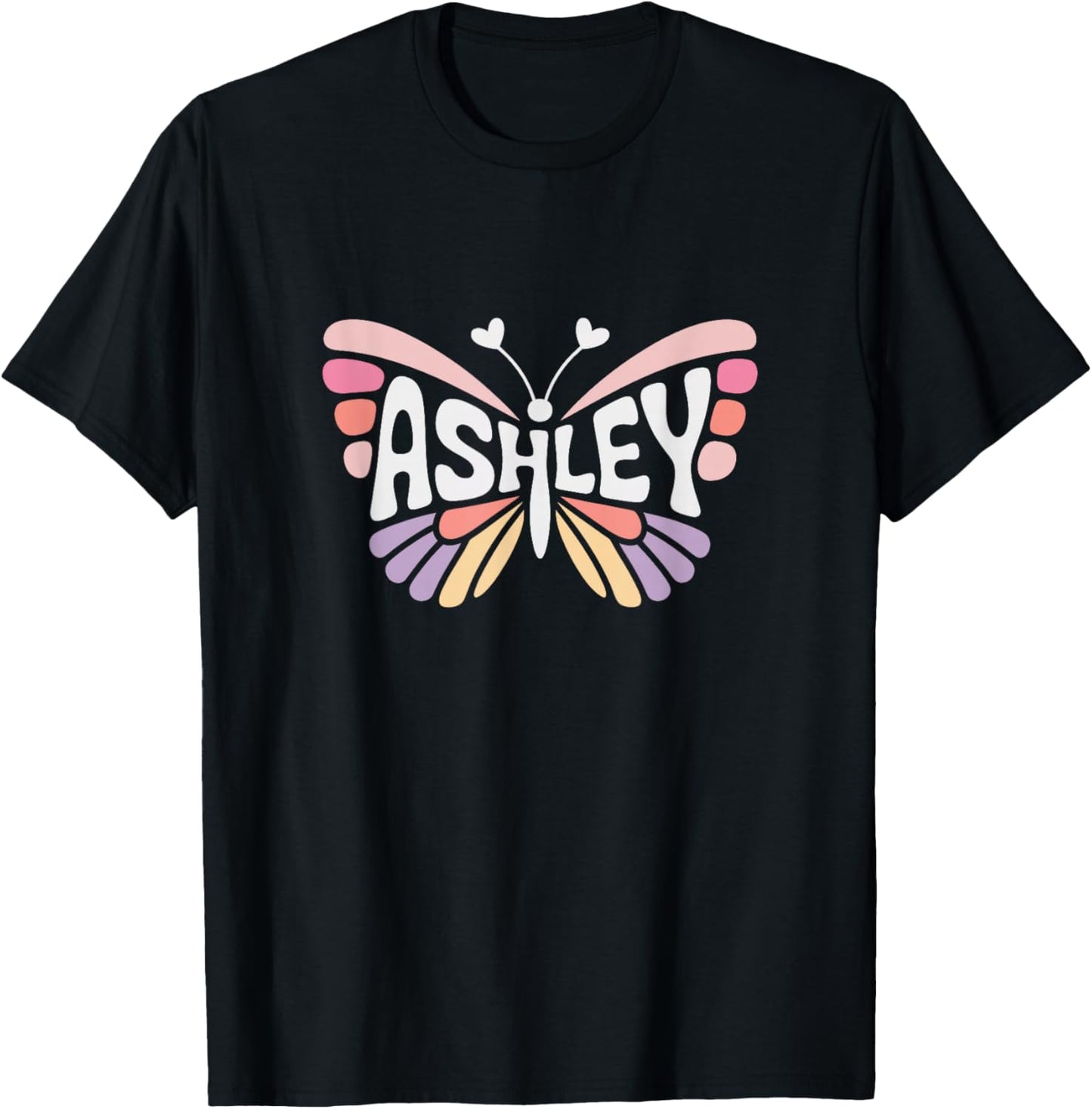 Ashley Butterfly - Personalized Cute Name Word Art T-Shirt - T-Shirt | Black