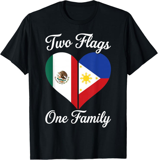 Mexipino, Two Flags One Family, Proud Mexipino T-Shirt - T-Shirt | Black