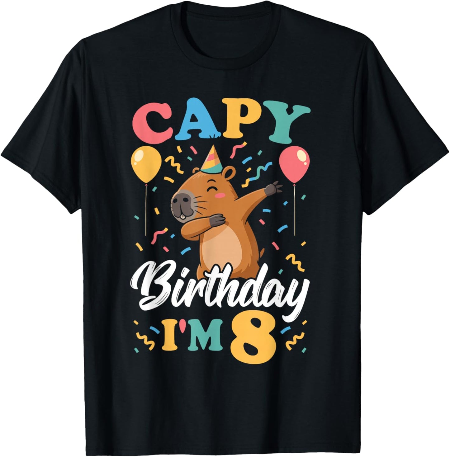 Capy Birthday I'm 8 Birthday Boy Dabbing Capybara T-Shirt - T-Shirt | Black