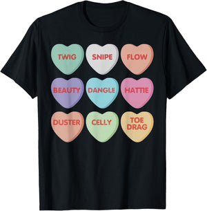Valentines Day Hockey Conversation Candy Heart Hockey Player T-Shirt - T-Shirt | Black