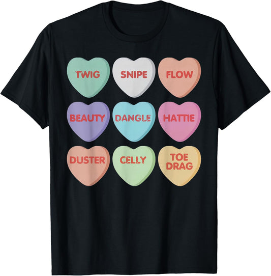 Valentines Day Hockey Conversation Candy Heart Hockey Player T-Shirt - T-Shirt | Black
