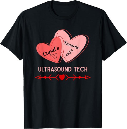 Valentine's Day Ultrasound Tech Healthcare Worker Trendy T-Shirt - T-Shirt | Black