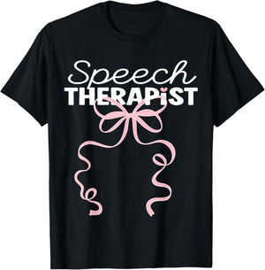 Speech Therapist Language Pathologist SLP Pink Coquette Bow T-Shirt - T-Shirt | Black