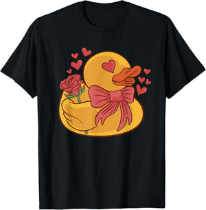 Valentines Rubber Duck with Rose Flowers Rubber Duck Lover T-Shirt - T-Shirt | Black