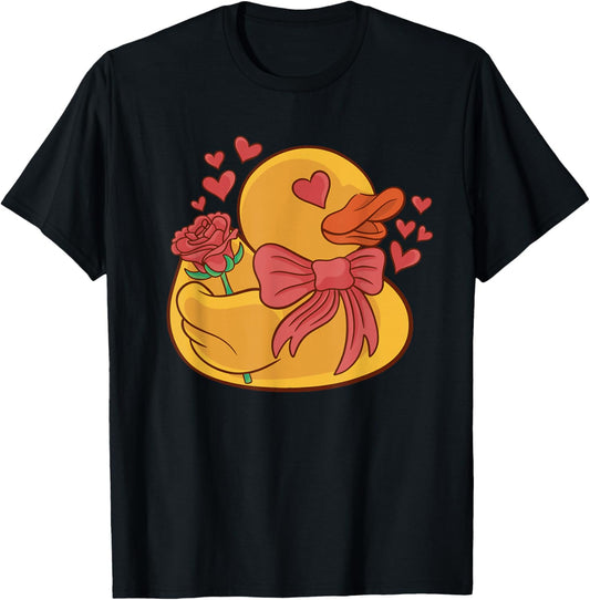 Valentines Rubber Duck with Rose Flowers Rubber Duck Lover T-Shirt - T-Shirt | Black