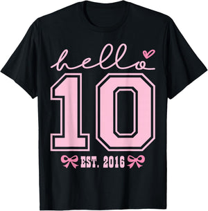 Hello Ten Est 2016 Pink Coquette Happy 10th Birthday Girl T-Shirt - T-Shirt | Black