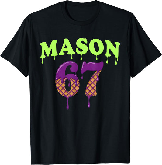 Mason 67 Ice Cream Baseball Drip for Boys Kids 6 7 Meme T-Shirt - T-Shirt | Black