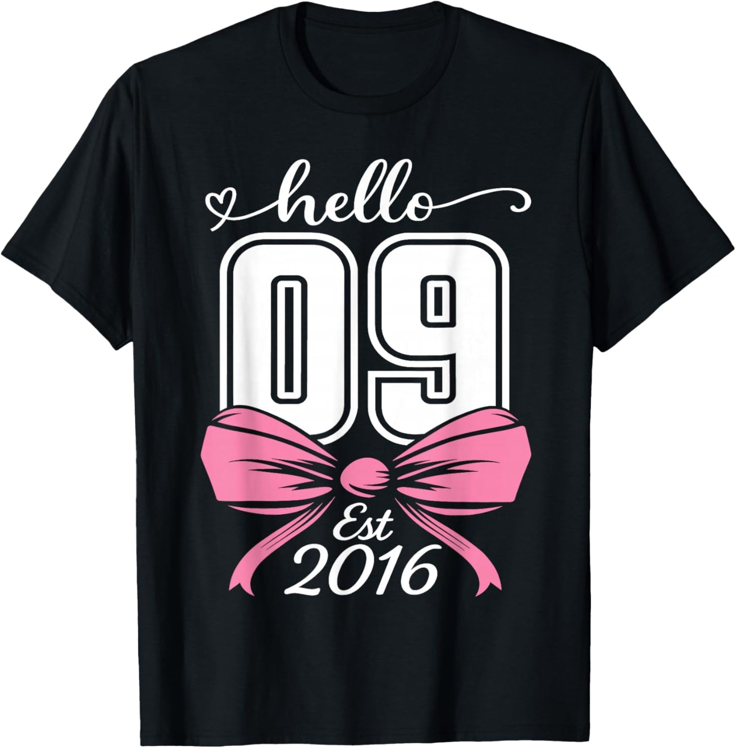 Hello Nine Est 2016 Coquette Bow 9th Birthday Girl T-Shirt - T-Shirt | Black