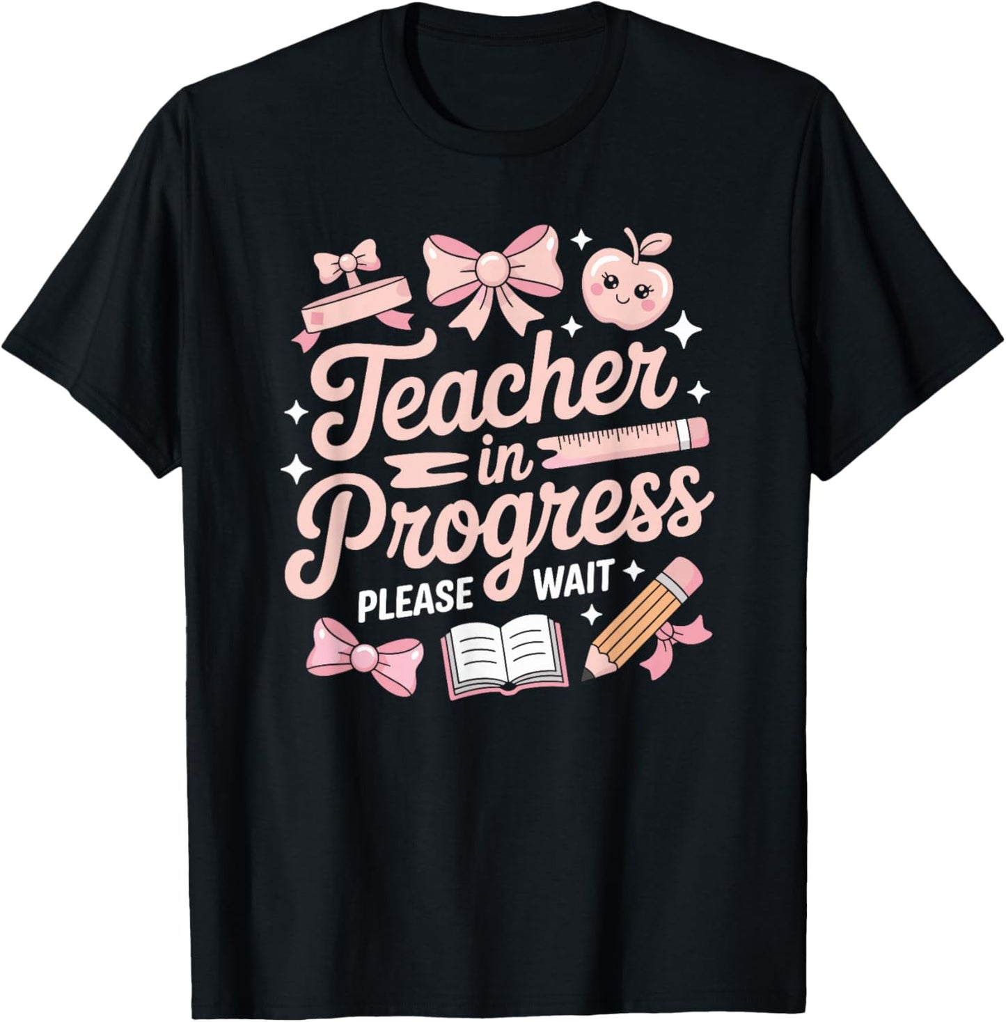 Teacher in Training Pink Bow Apple Please Wait Women T-Shirt - T-Shirt | Black