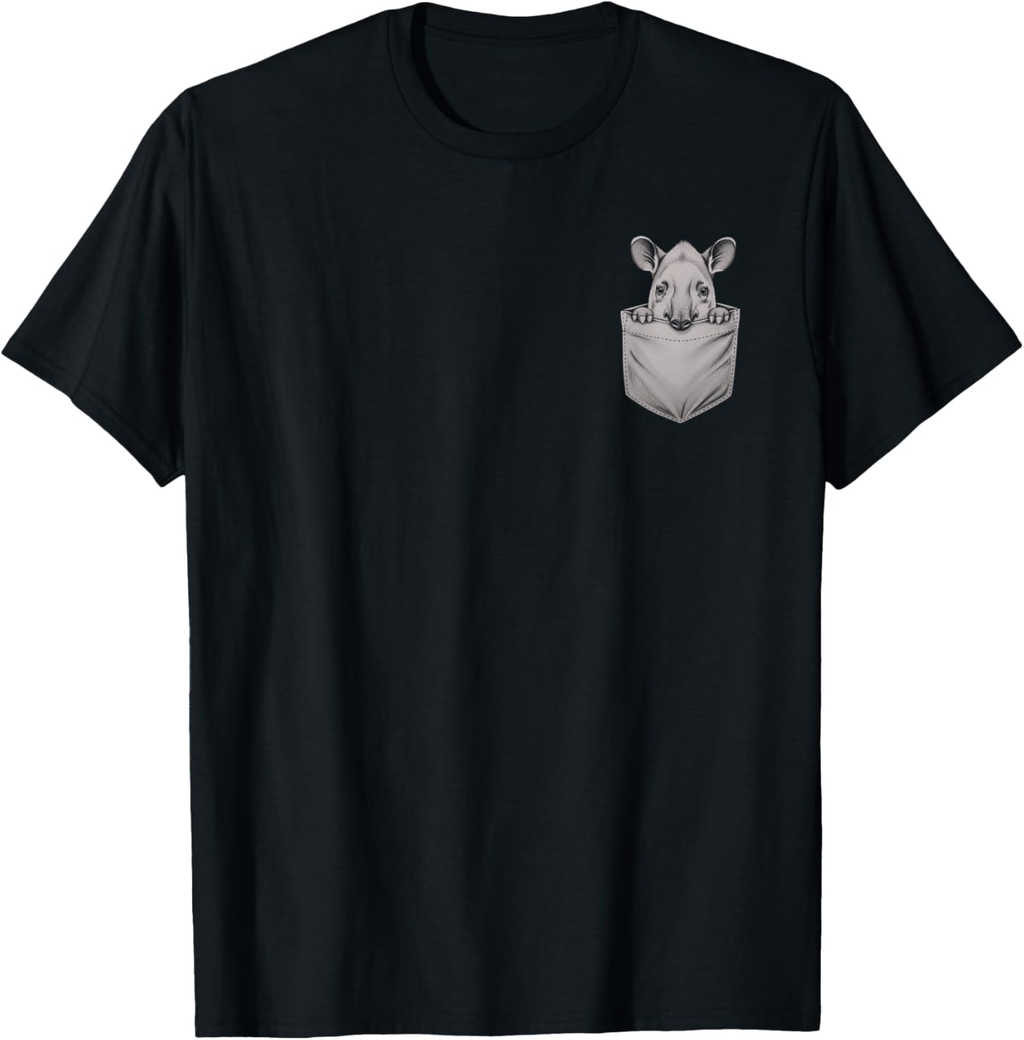 Pocket Peeking Tapir Drawing Art Design T-Shirt - T-Shirt | Black