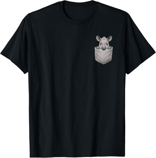 Pocket Peeking Tapir Drawing Art Design T-Shirt - T-Shirt | Black