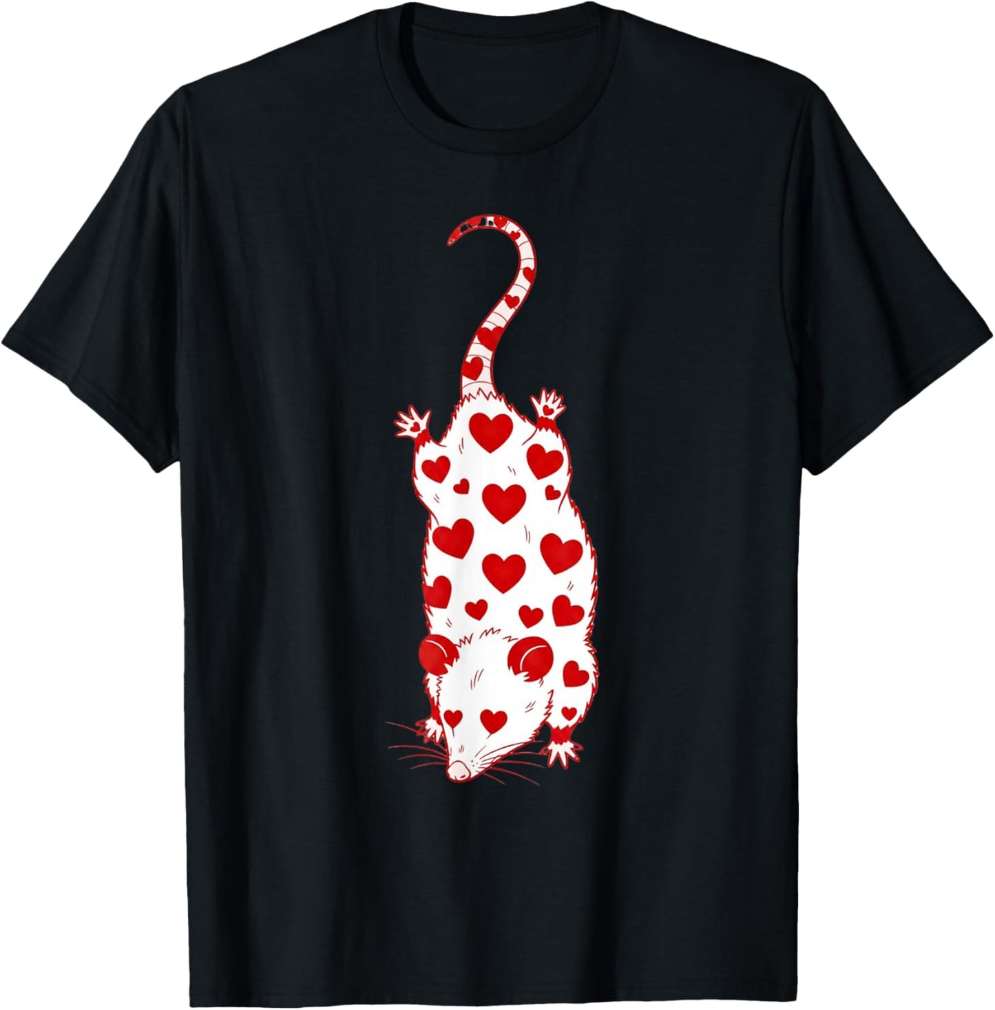 Opossum with Hearts | Cute Valentines Day Pet Possum T-Shirt - T-Shirt | Black