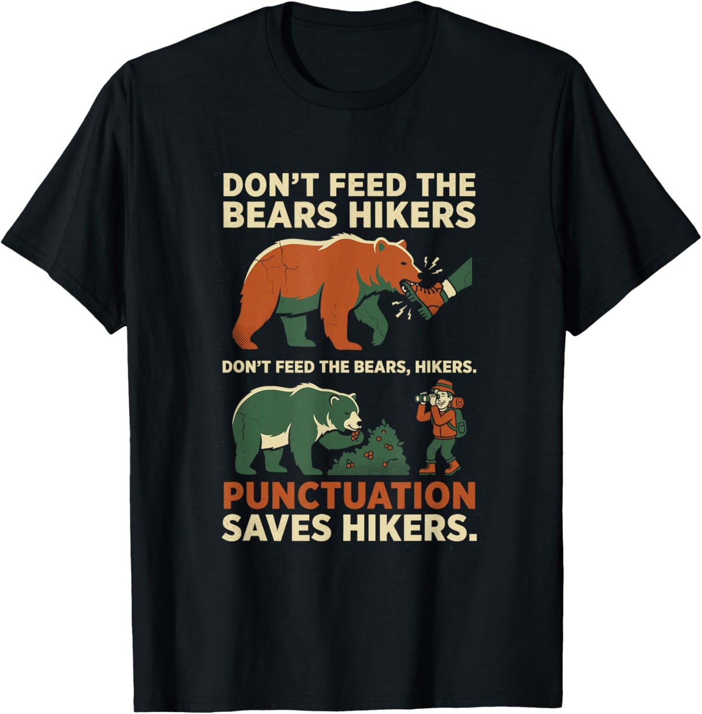 Funny Grammar Punctuation Saves Hikers English Teacher T-Shirt - T-Shirt | Black