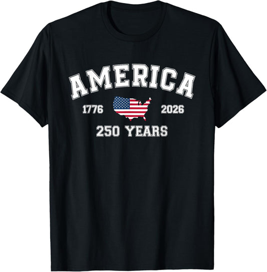 250 Years America 250th Anniversary Independence Day US Flag T-Shirt - T-Shirt | Black