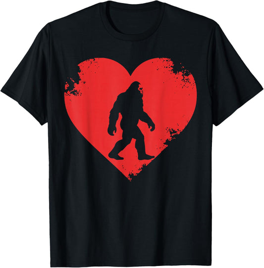 Bigfoot Sasquatch Retro Heart Funny Valentines Day Men Women T-Shirt - T-Shirt | Black