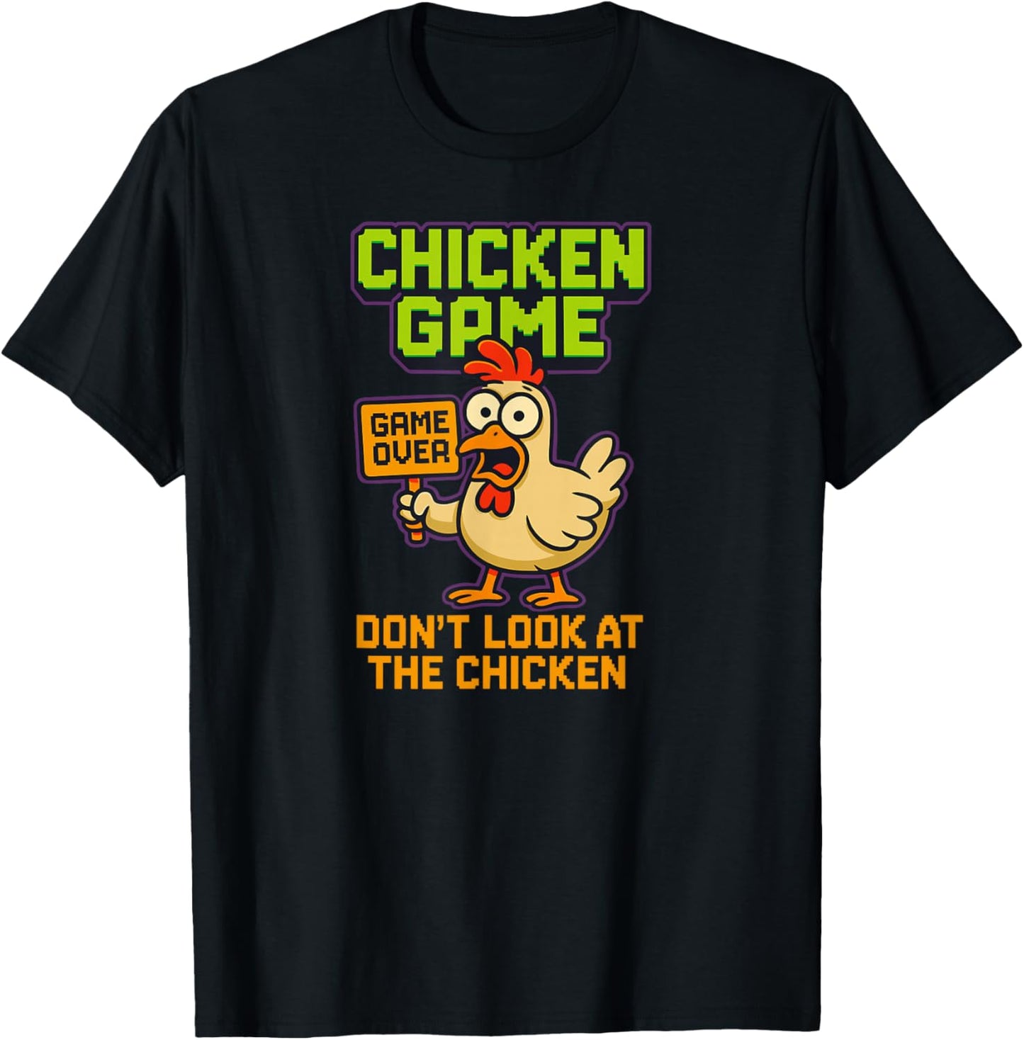 Chicken Game Over Funny Gamer Pixel Retro Arcade T-Shirt - T-Shirt | Black