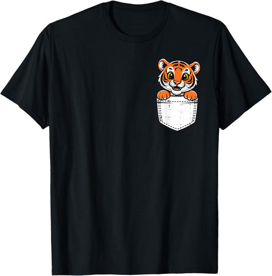 Pocket Tiger Cute Boys Girls Teen Youth Kids Men Women T-Shirt - T-Shirt | Black