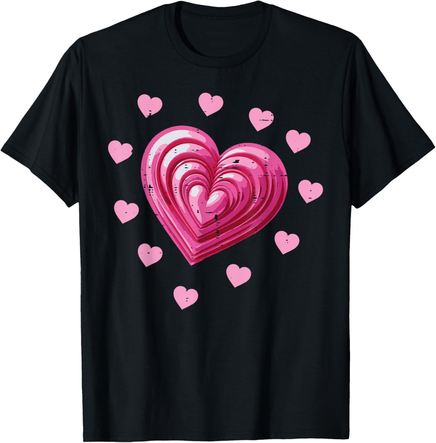 Valentines Day Pink Hearts Cute Love Girls Kids Youth Women T-Shirt - T-Shirt | Black