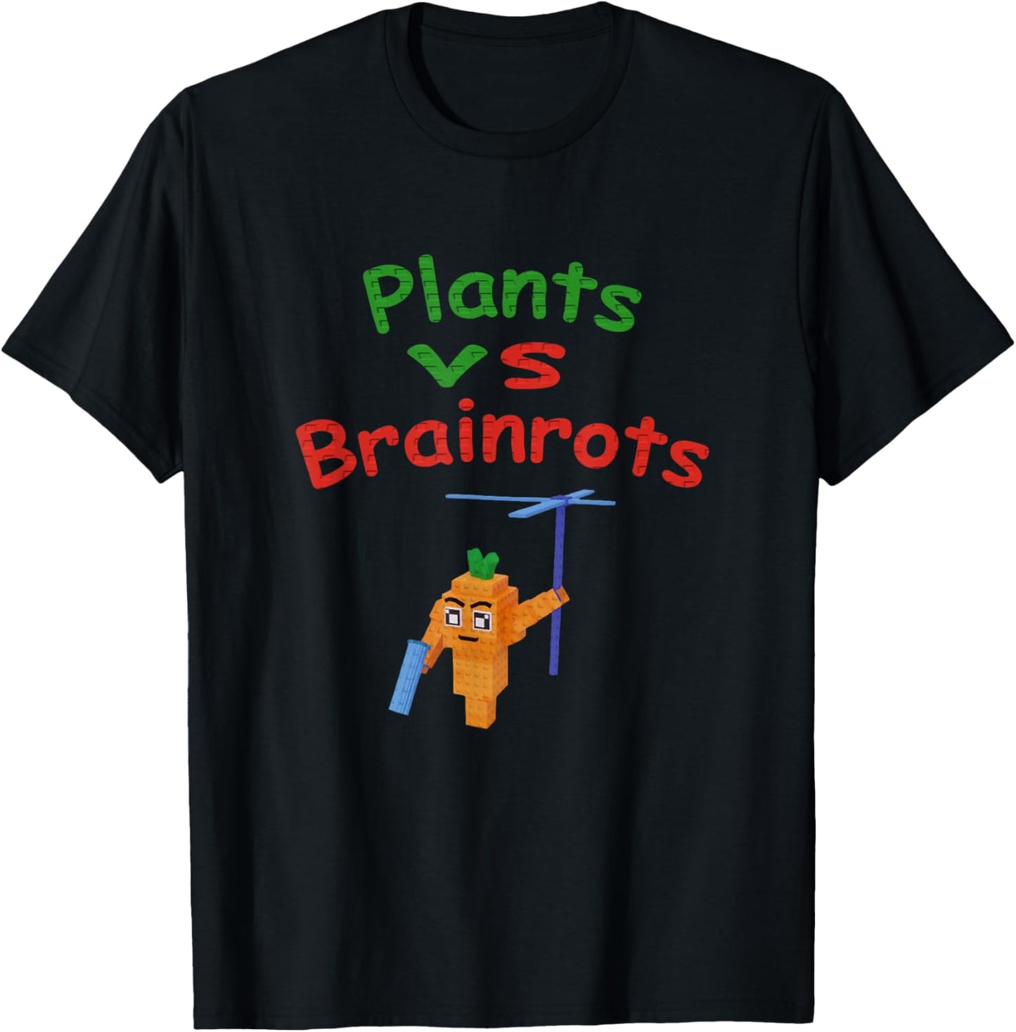 Plants vs Brainrots Funny Mr Carrot Gamer T-Shirt - T-Shirt | Black