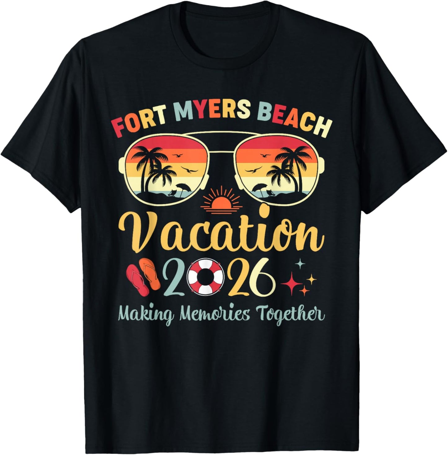 Fort Myers Beach FL Vacation 2026 Family Trip Summer Vibes T-Shirt - T-Shirt | Black