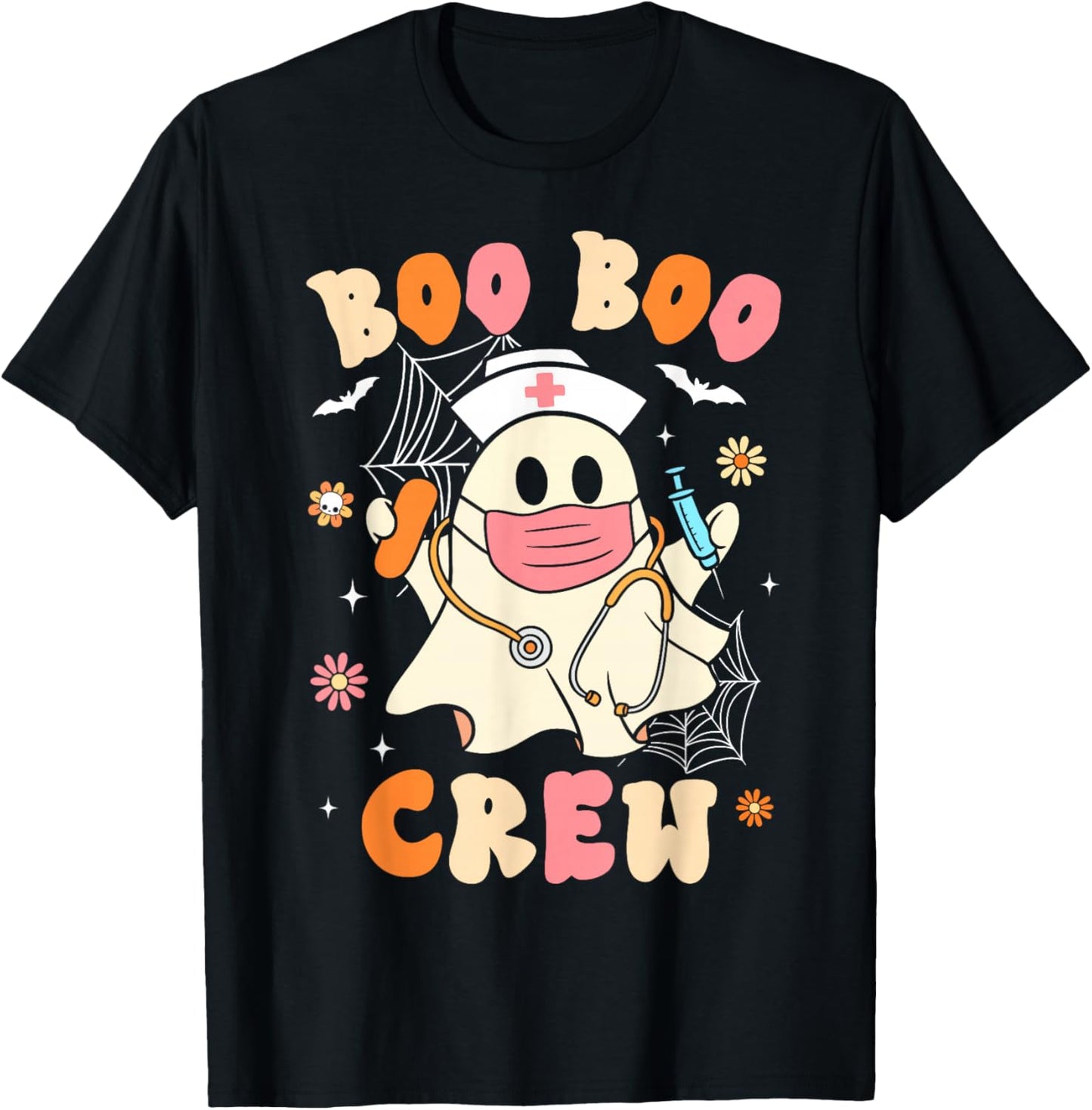 Groovy Boo Boo Crew Nurse Halloween Cute Ghost Women Girls T-Shirt - T-Shirt | Black