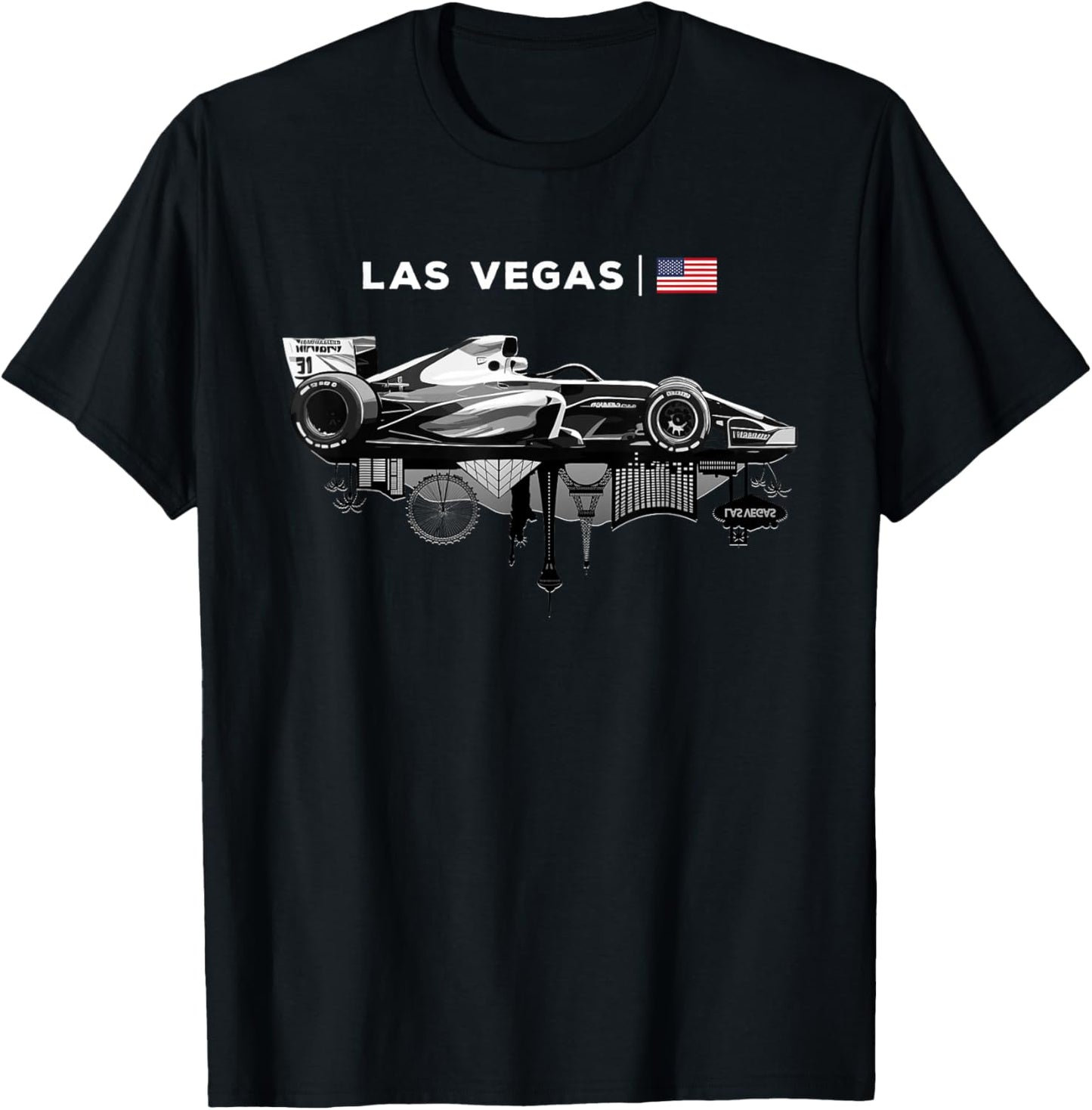 Las Vegas Racing Car Silhouette USA Flag T-Shirt - T-Shirt | Black