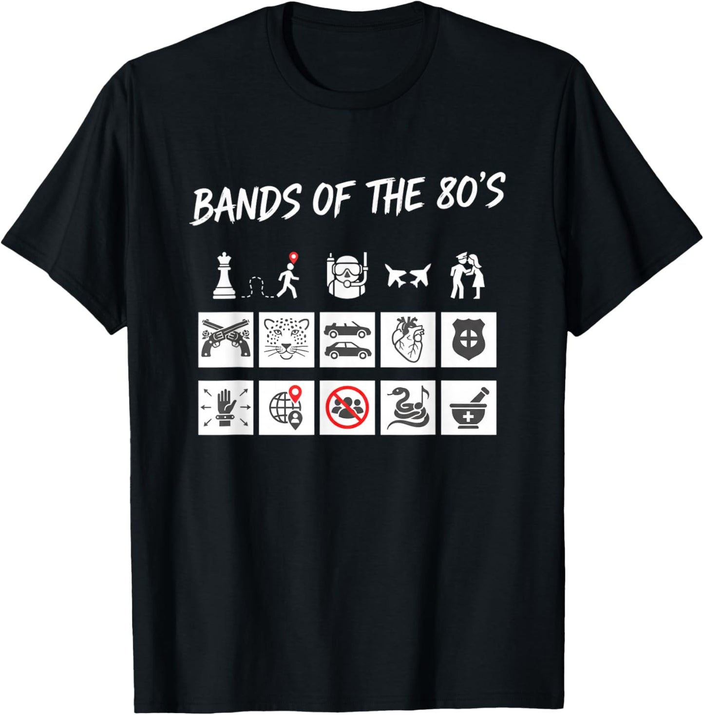 Bands of The 80S Graphic Icons Humor T-Shirt - T-Shirt | Black