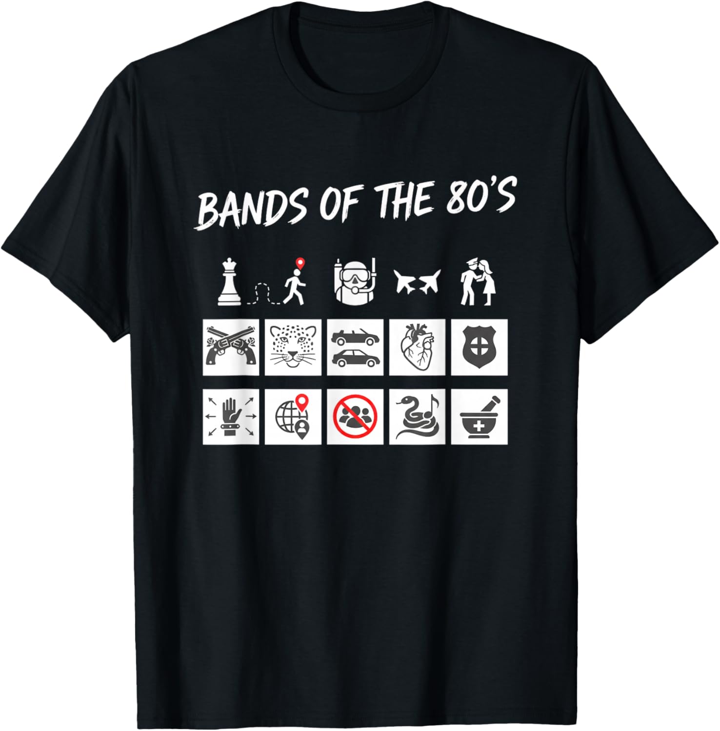 Bands of The 80S Graphic Icons Humor T-Shirt - T-Shirt | Black