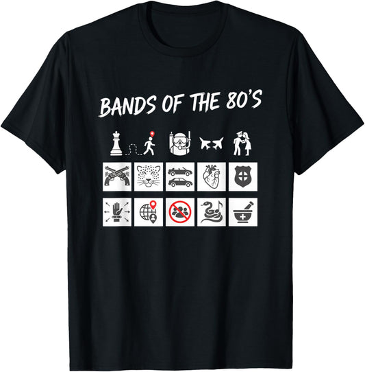 Bands of The 80S Graphic Icons Humor T-Shirt - T-Shirt | Black
