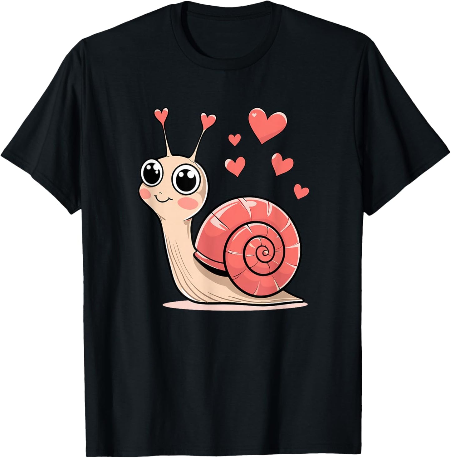 Adorable Love Snail with Hearts Kawaii Valentine Romance T-Shirt - T-Shirt | Black