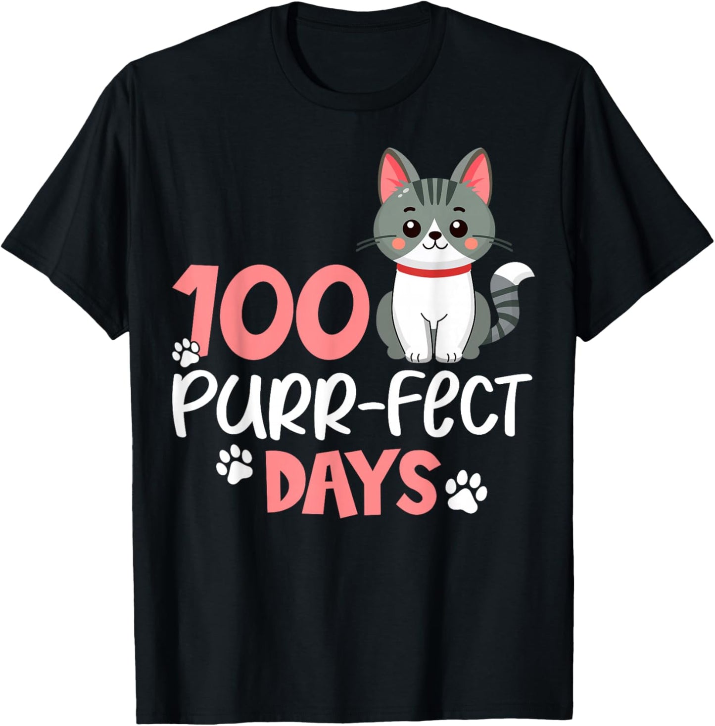 100 Purrfect Days Cat Lover 100th Days of School T-Shirt - T-Shirt | Black