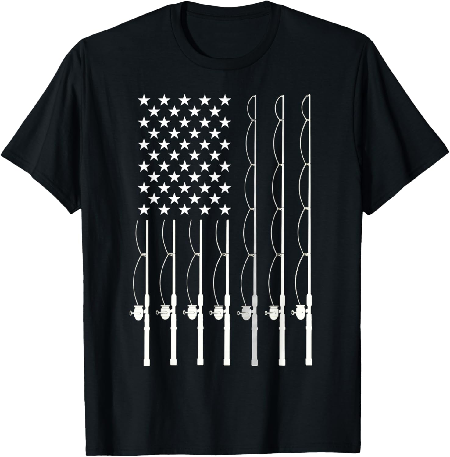 American Flag Fishing Lovers Fishing Dad T-Shirt - T-Shirt | Black