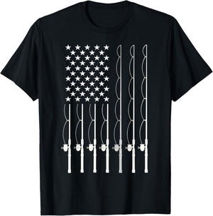 American Flag Fishing Lovers Fishing Dad T-Shirt - T-Shirt | Black