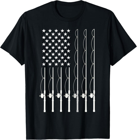 American Flag Fishing Lovers Fishing Dad T-Shirt - T-Shirt | Black