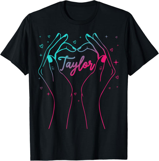 Girl Retro Taylor First Name Personalized Groovy 80's T-Shirt - T-Shirt | Black