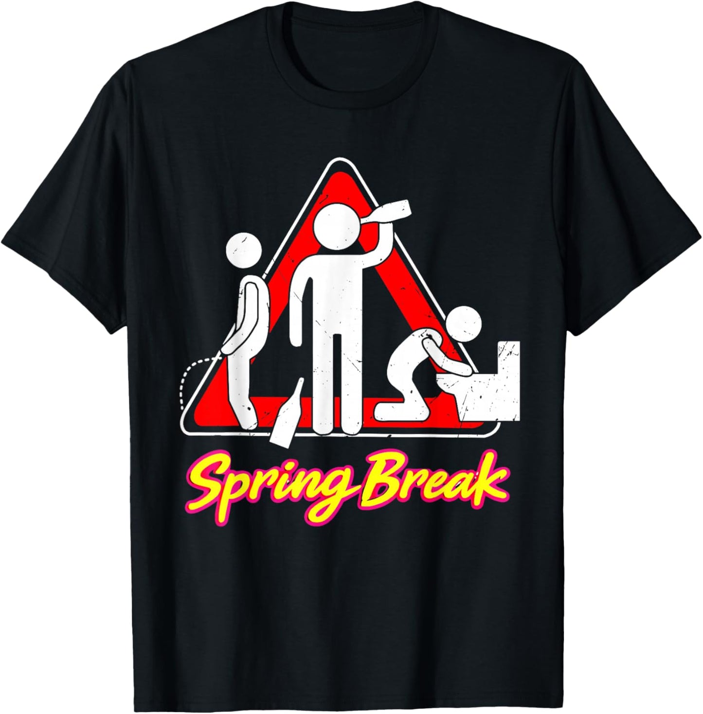 Spring Break Warning Sign Party Vacation Beach Crew T-Shirt - T-Shirt | Black