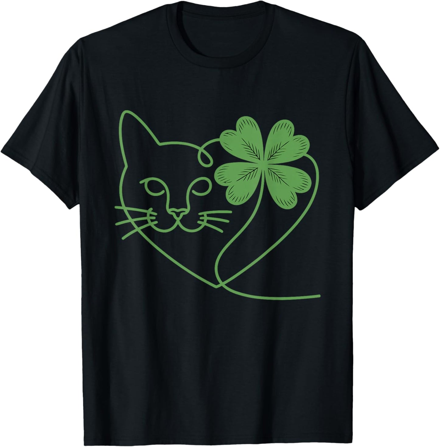 Cat Silhouette Shamrock St Patricks Day Kitten T-Shirt - T-Shirt | Black
