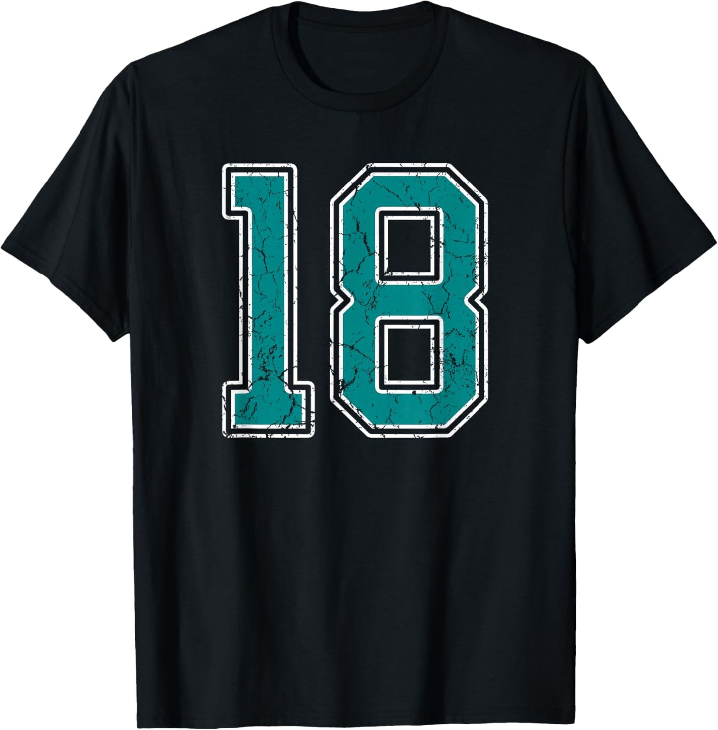Teal and White Number 18 Jersey Player Uniform #18 Fan T-Shirt - T-Shirt | Black