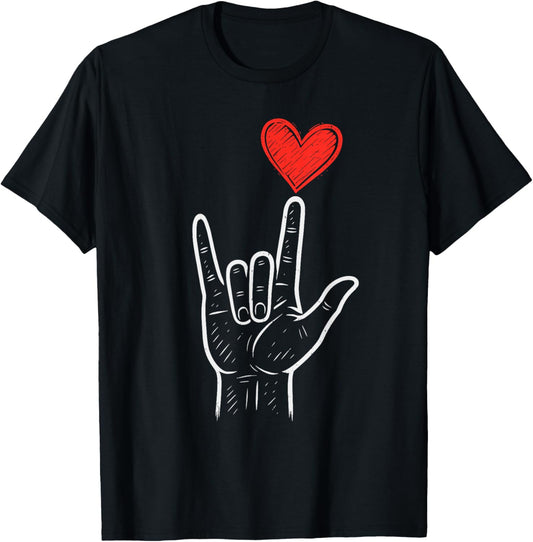 ASL Love Hand Sign Heart Valentines Day Kids T-Shirt - T-Shirt | Black