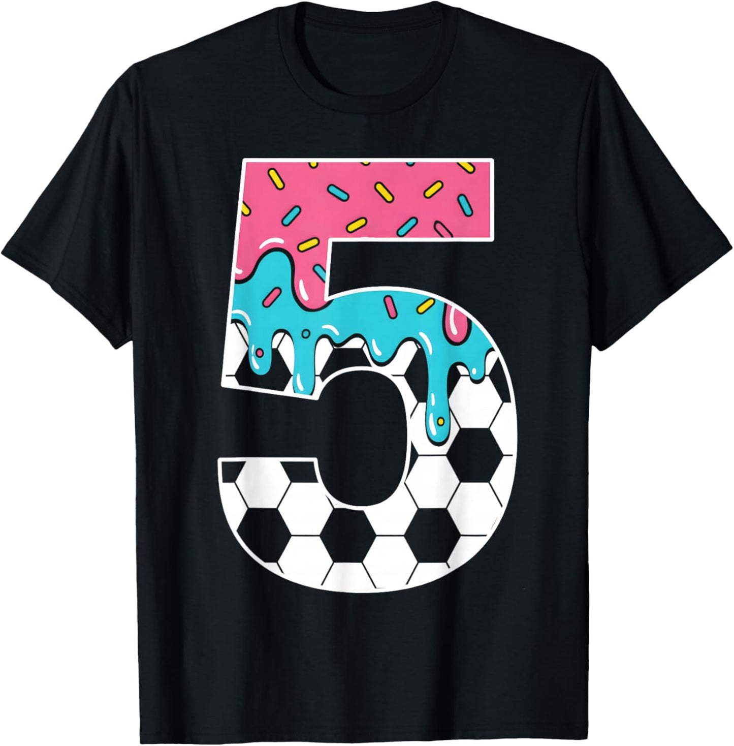 Soccer 5 Year Old Ice Cream Drip Youth 5th Birthday Boy 5 T-Shirt - T-Shirt | Black