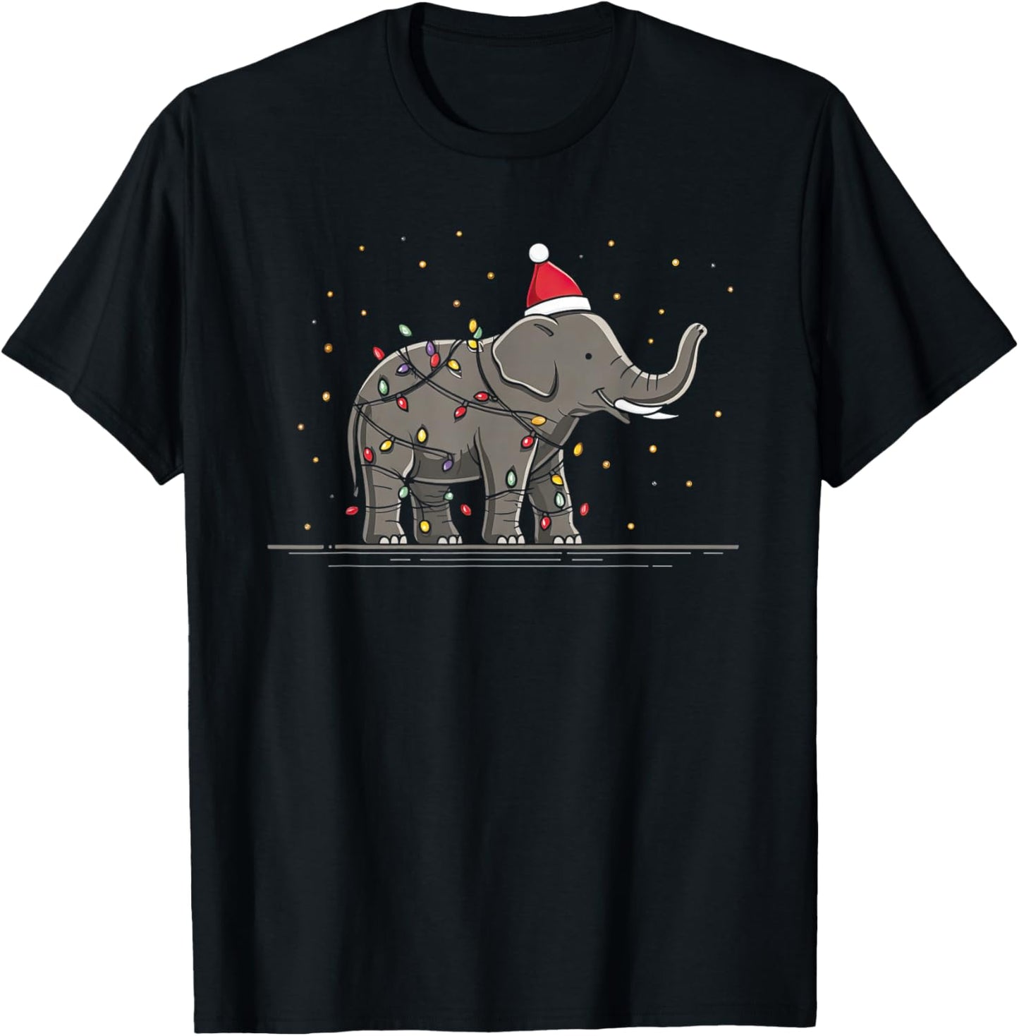 Funny Elephant Christmas Graphics Animal Lights Lover T-Shirt - T-Shirt | Black