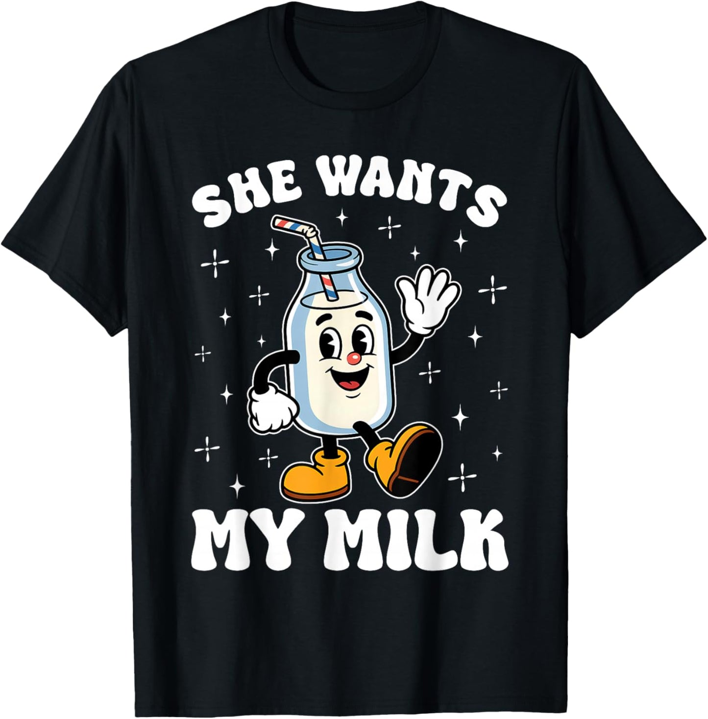Inappropriate Funny She Wants My Milk Meme Christmas Couple T-Shirt - T-Shirt | Black