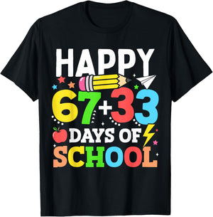 Happy 67 33 Days of School 100th Day of School Kids Teacher T-Shirt - T-Shirt | Black