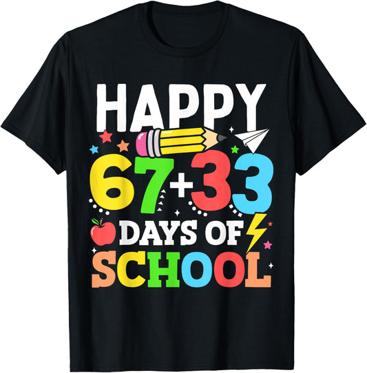 Happy 67 33 Days of School 100th Day of School Kids Teacher T-Shirt - T-Shirt | Black