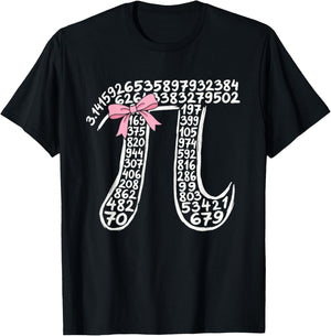 3.14 Digits of Pi Day Women Nerdy Girls Bow Math Lovers T-Shirt - T-Shirt | Black
