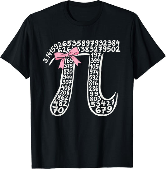 3.14 Digits of Pi Day Women Nerdy Girls Bow Math Lovers T-Shirt - T-Shirt | Black